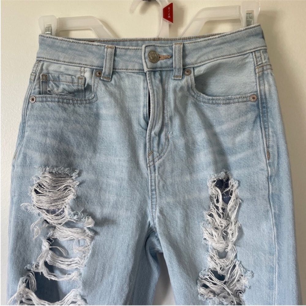 American Eagle Straight Mom Jeans 00 Light Blue High Rise Grunge Emo‎ Y2K Denim - Picture 4 of 12